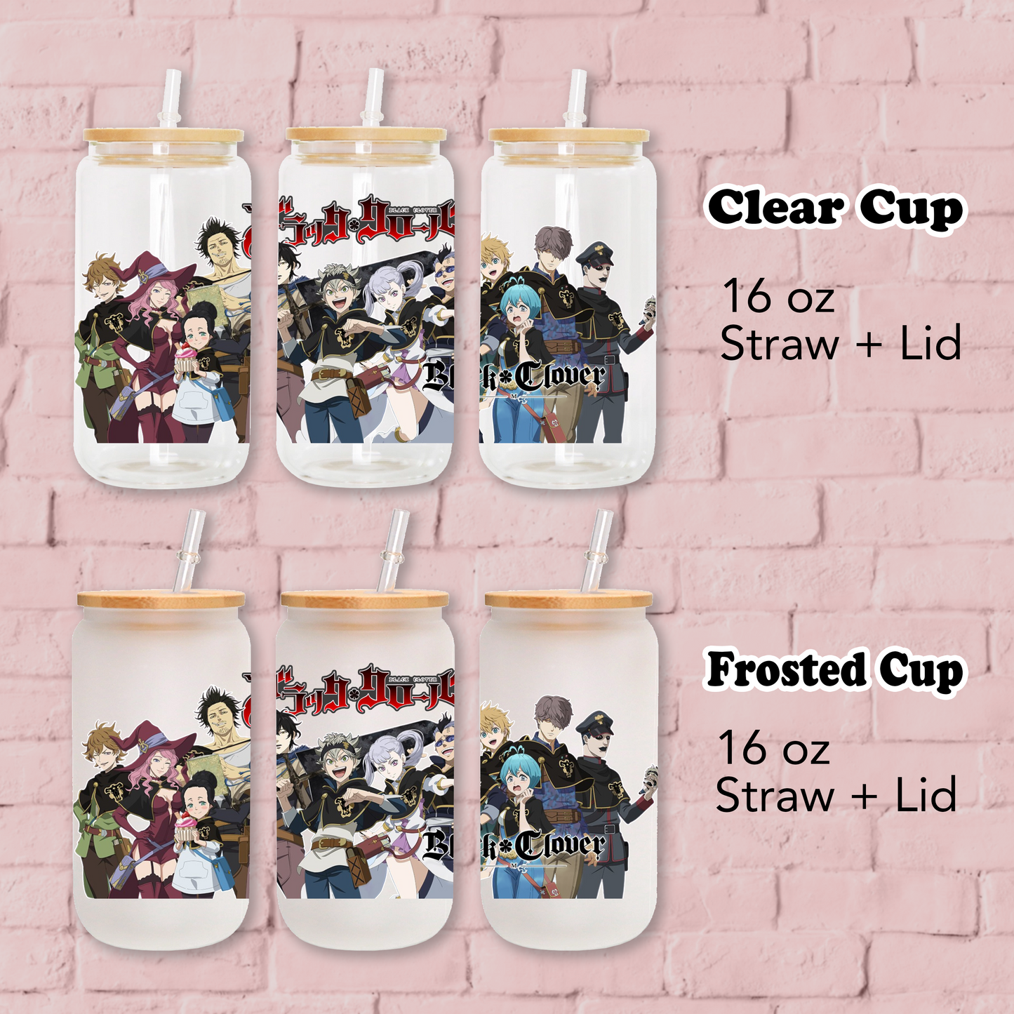 Black Clover Anime 16oz Beer Can Glass with Straw and Lid