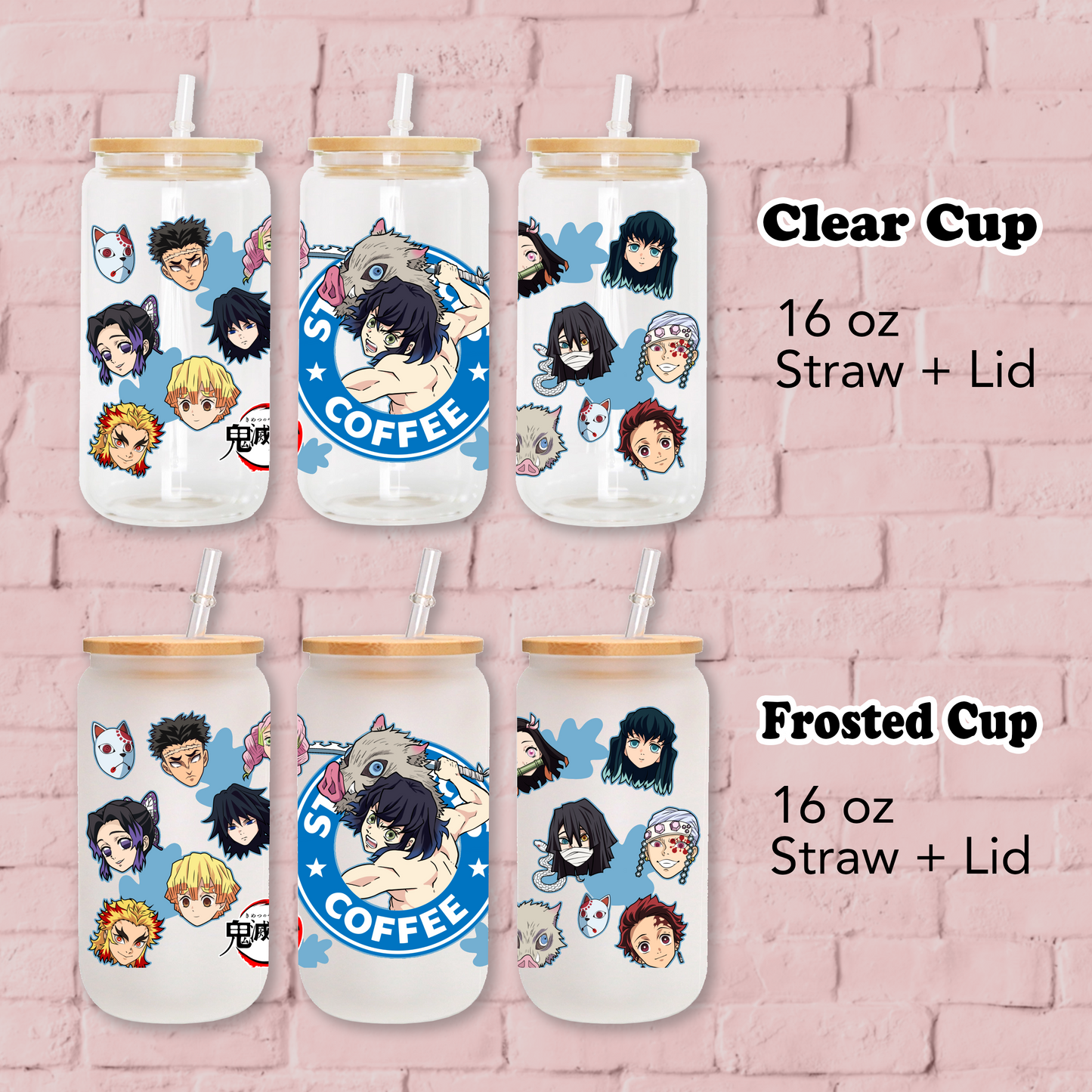 Demon Slayer-Inosuke Anime 16oz Beer Can Glass with Straw and Lid