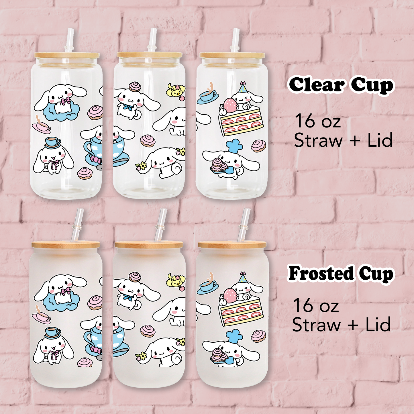 Cinnamoroll Anime 16oz Beer Can Glass with Straw and Lid