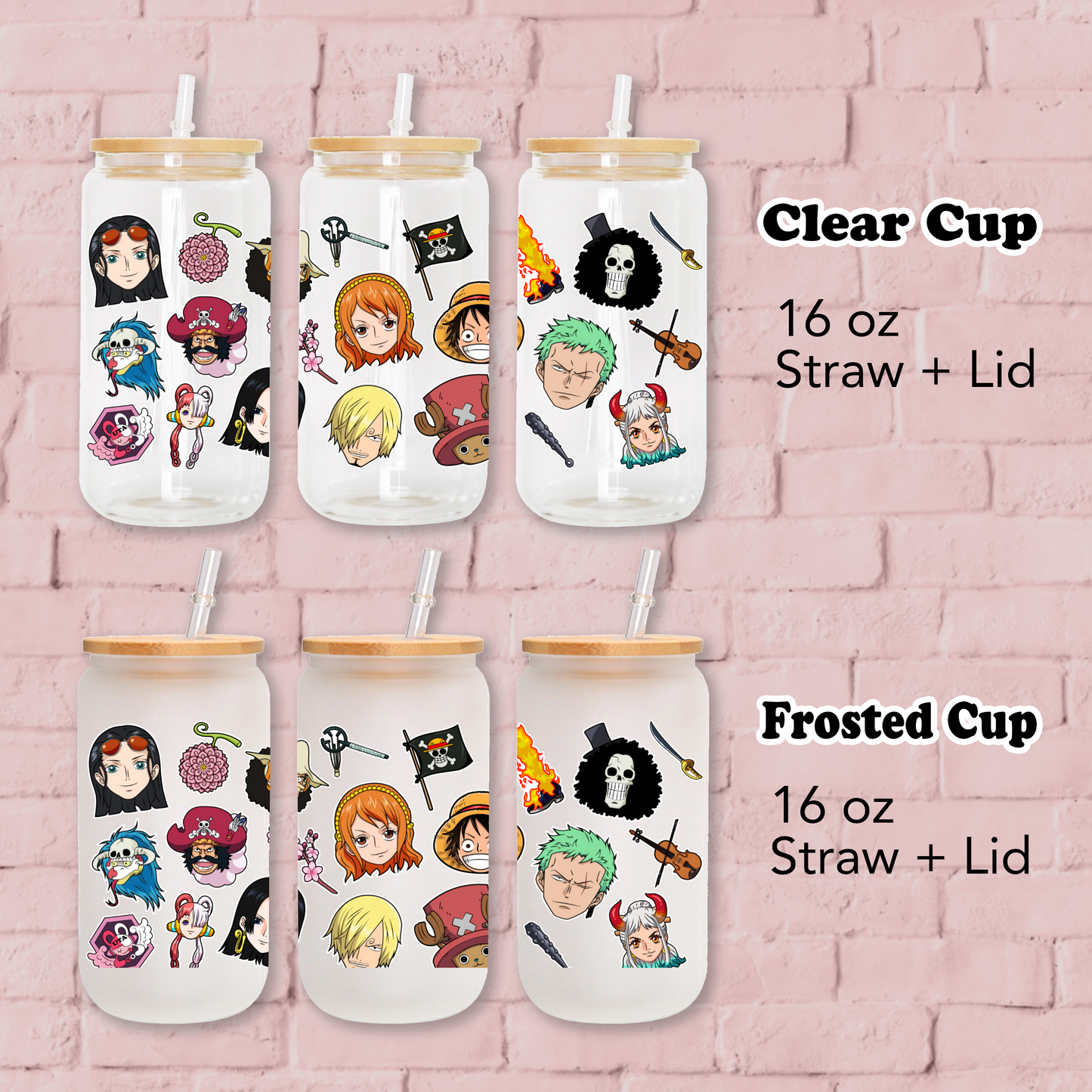 One Piece Anime 16oz Beer Can Glass with Straw and Lid