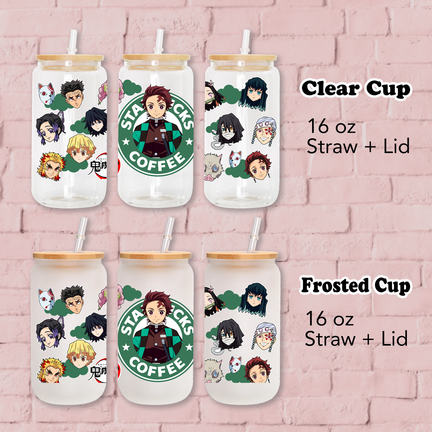 Demon Slayer- Tanjiro Kamado Anime 16oz Beer Can Glass with Straw and Lid