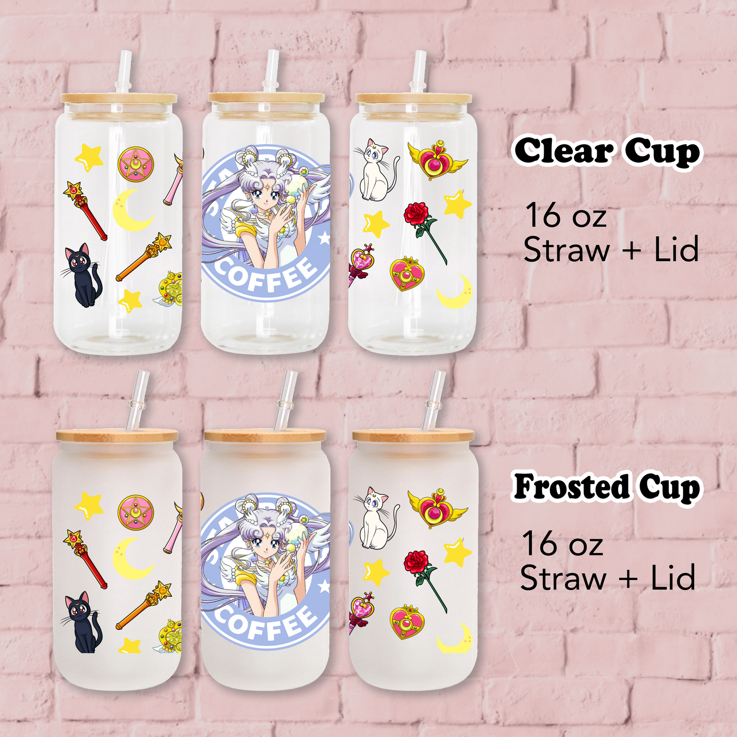 Sailor Moon purple Anime 16oz Beer Can Glass with Straw and Lid