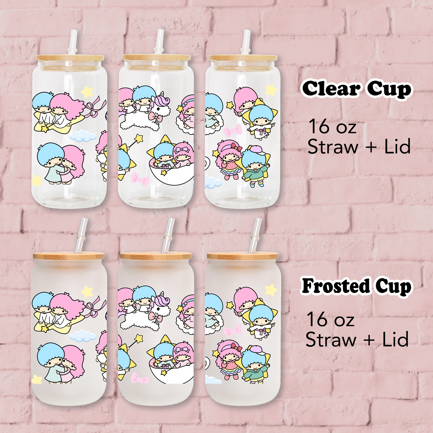 Little twin star Anime 16oz Beer Can Glass with Straw and Lid