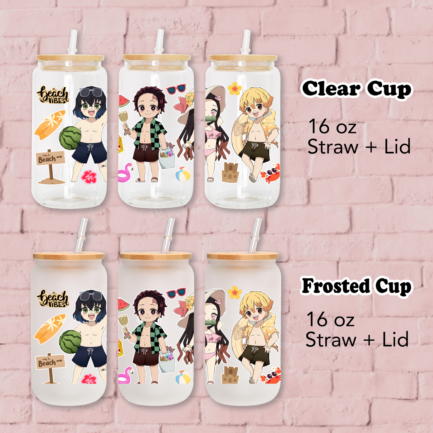 Demon Slayer- Summer Time Anime 16oz Beer Can Glass with Straw and Lid