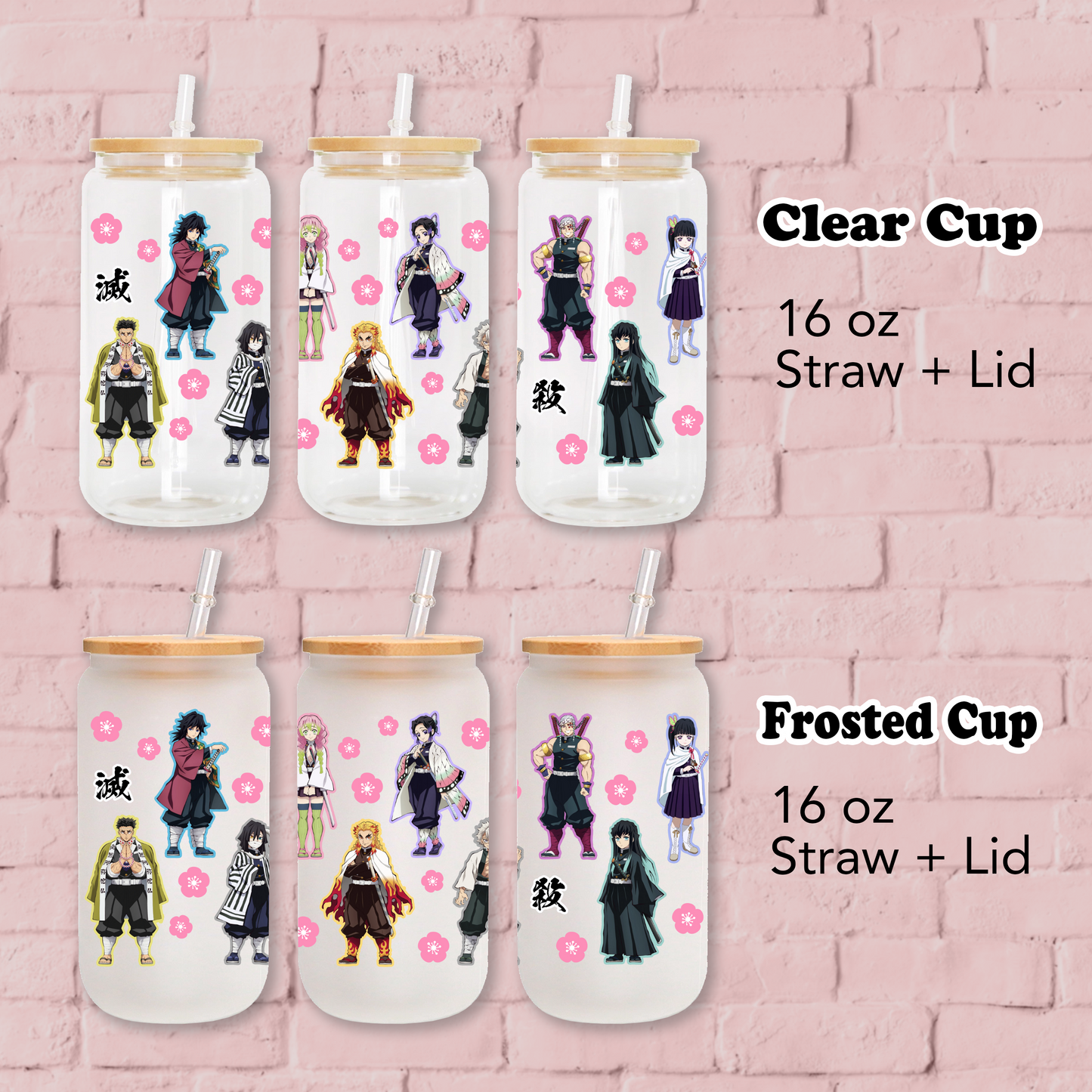 Demon Slayer All Stars Anime 16oz Beer Can Glass with Straw and Lid