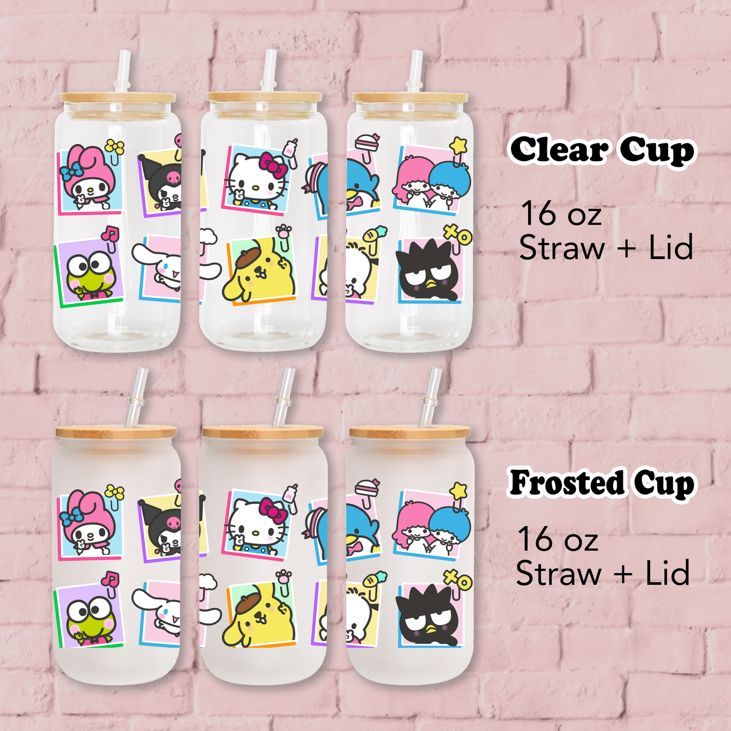 Sanrio Friendship Anime 16oz Beer Can Glass with Straw and Lid