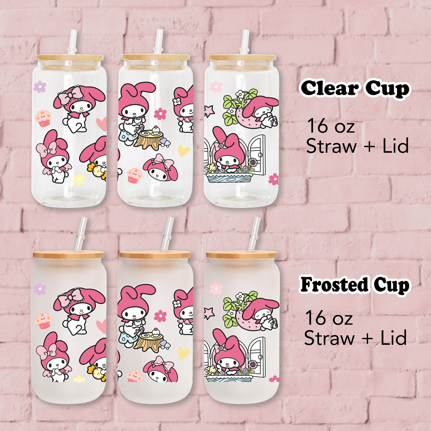 My Melody Anime 16oz Beer Can Glass with Straw and Lid