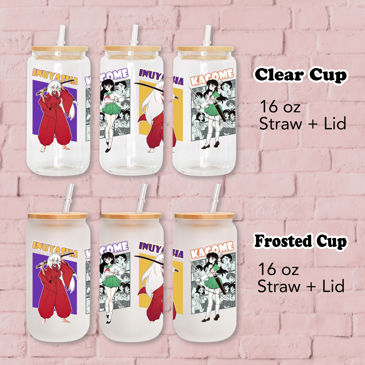 Inuyasha Anime 16oz Beer Can Glass with Straw and Lid