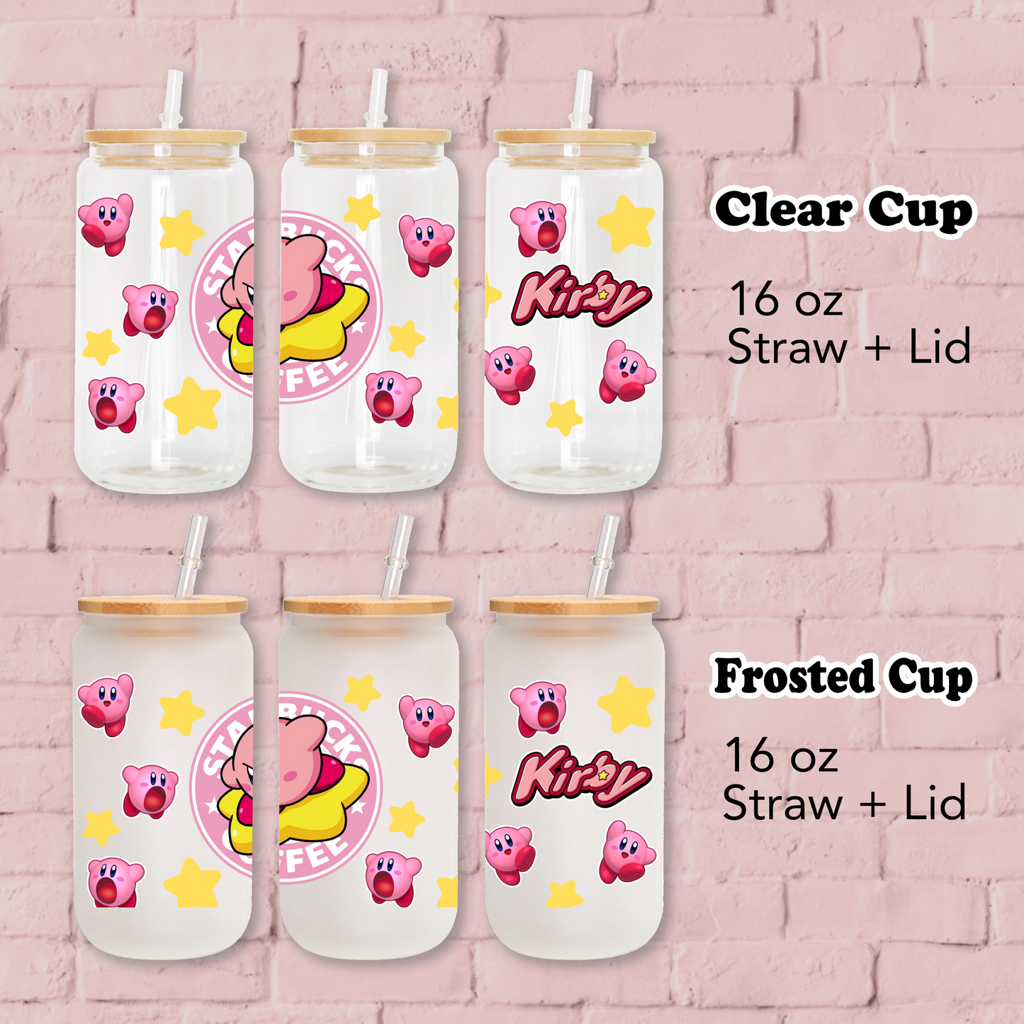 Kirby Anime 16oz Beer Can Glass with Straw and Lid