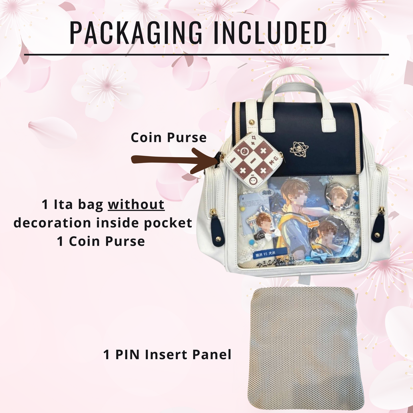 Large ita backpack with clear window, ITA Backpack,enamel pin display bag,anime convention bag, clear window ita backpack, school backpack