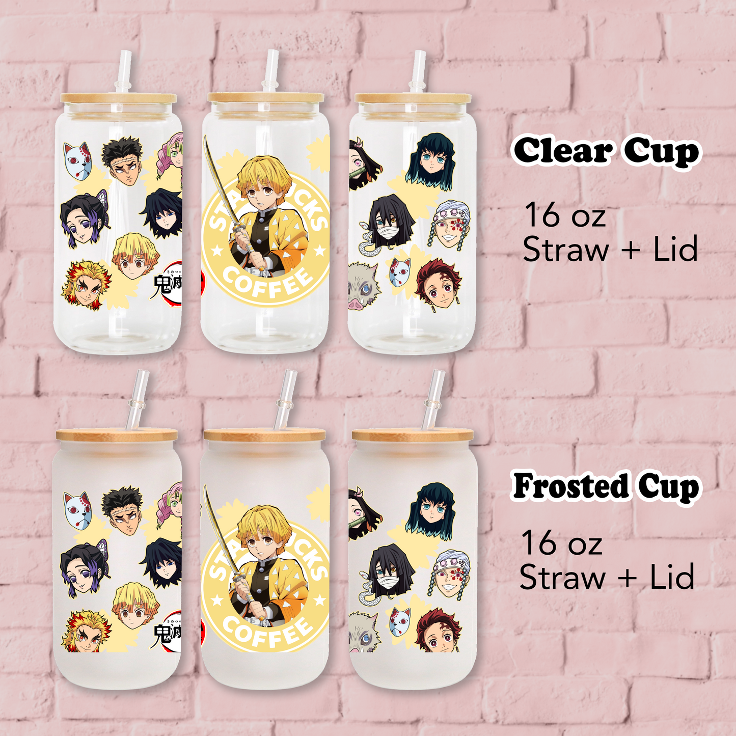 Demon Slayer- Zenitsu Agatsuma Anime 16oz Beer Can Glass with Straw and Lid