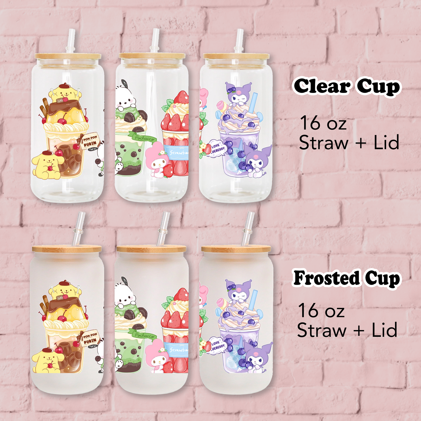 Sanrio Ice cream cup Anime 16oz Beer Can Glass with Straw and Lid