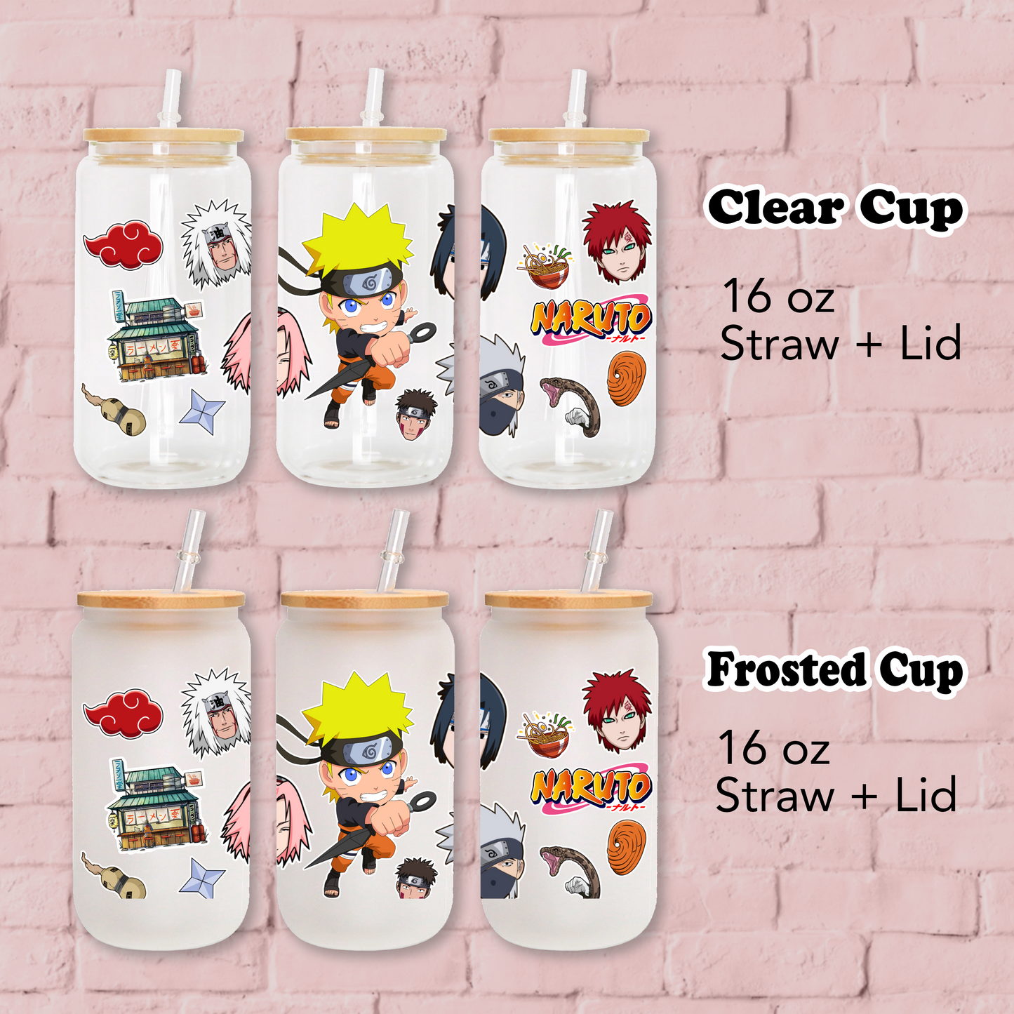 Naruto Anime 16oz Beer Can Glass with Straw and Lid