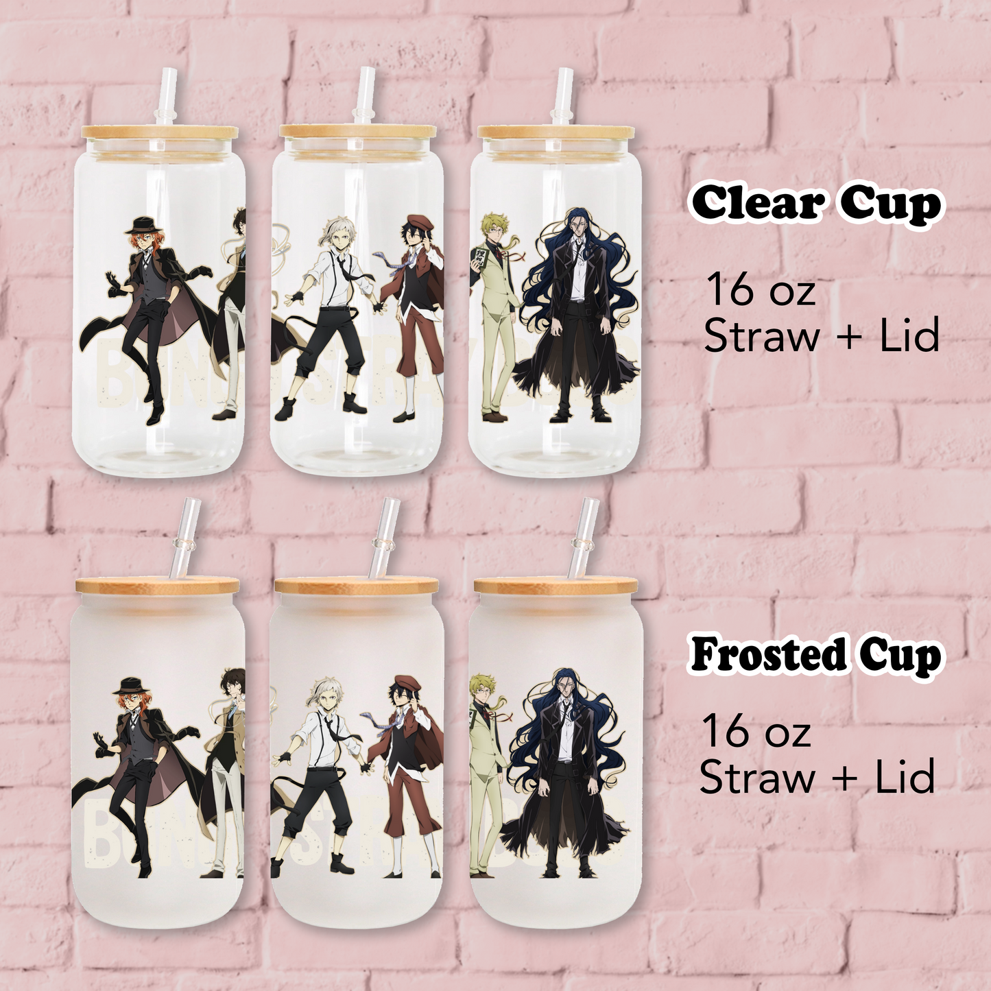 Bungou Stray Dogs Anime 16oz Beer Can Glass with Straw and Lid