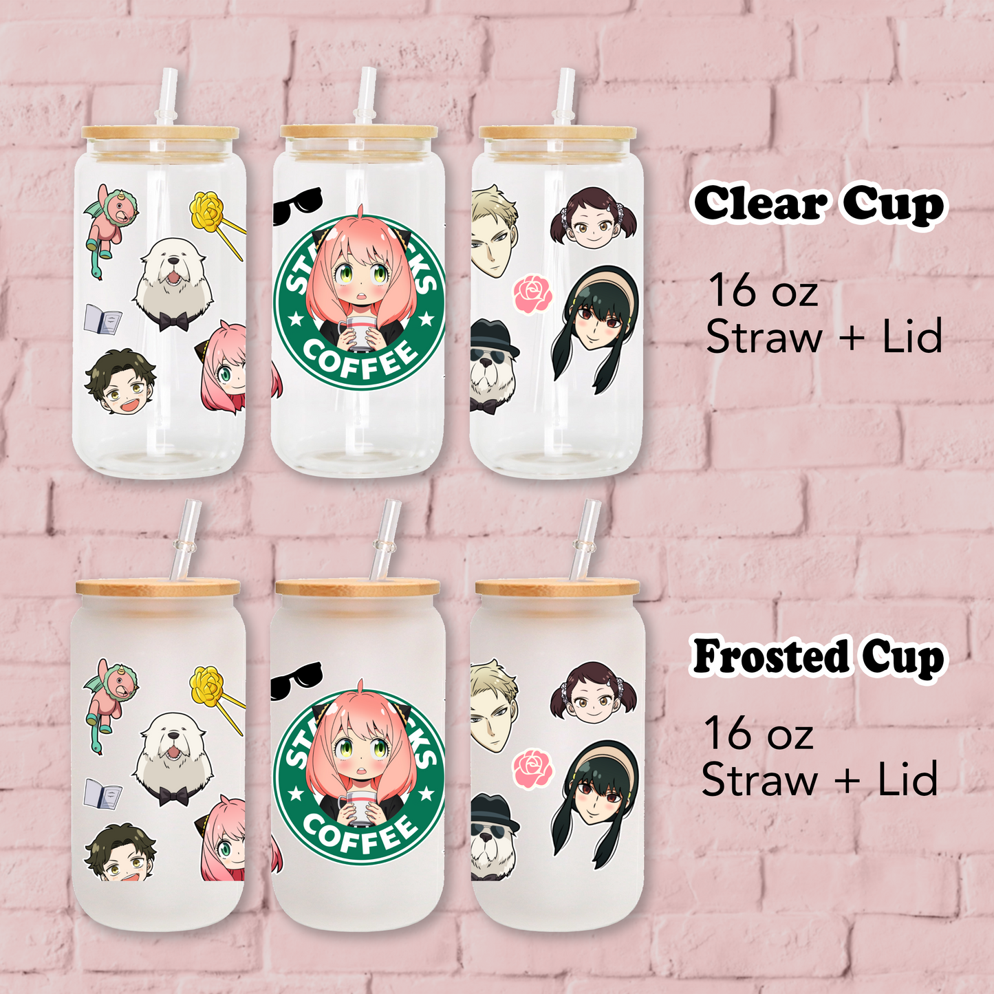 Spy X Family Anya Anime 16oz Beer Can Glass with Straw and Lid