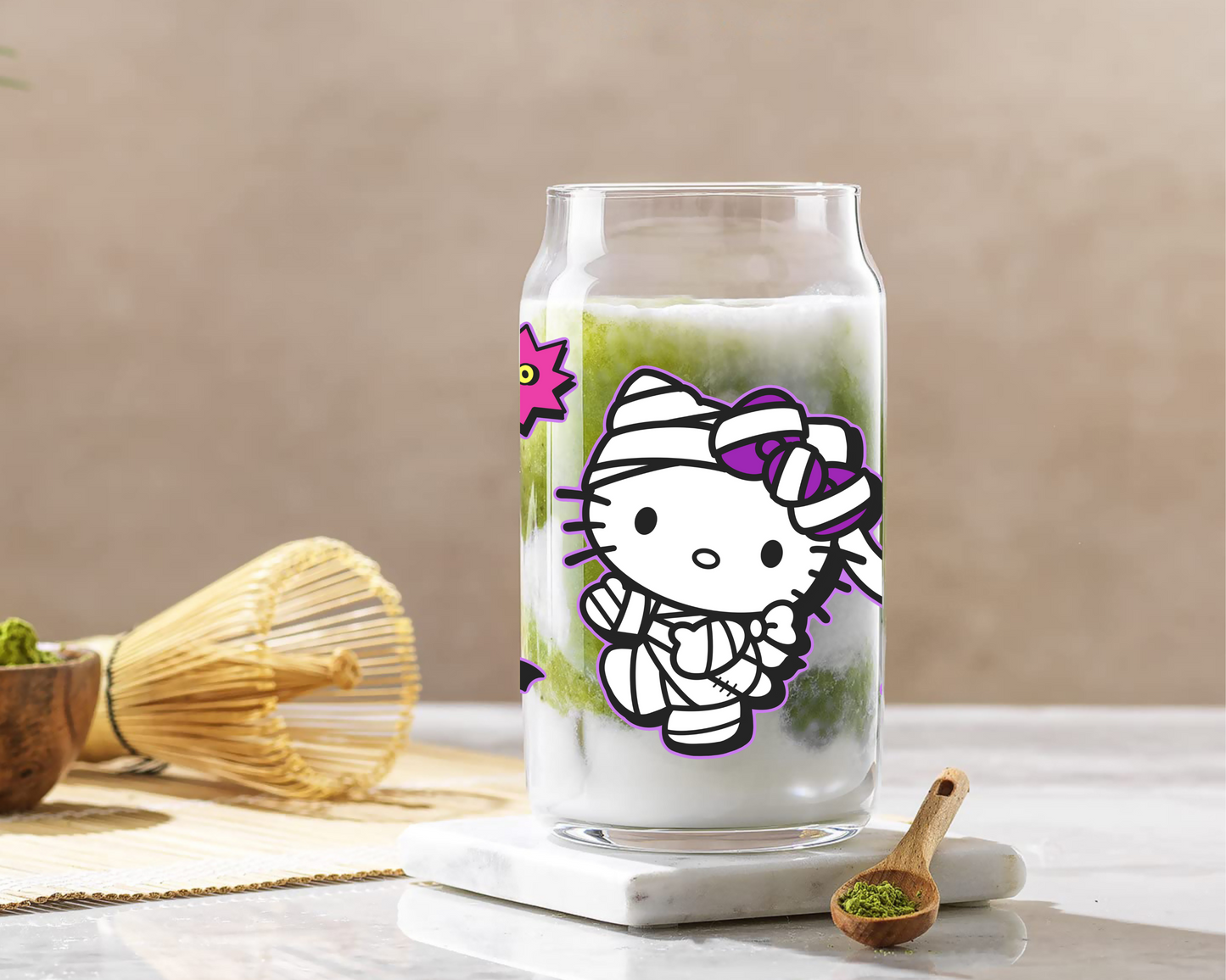 Sanrio-Halloween Hello Kitty Anime 16oz Beer Can Glass with Straw and Lid