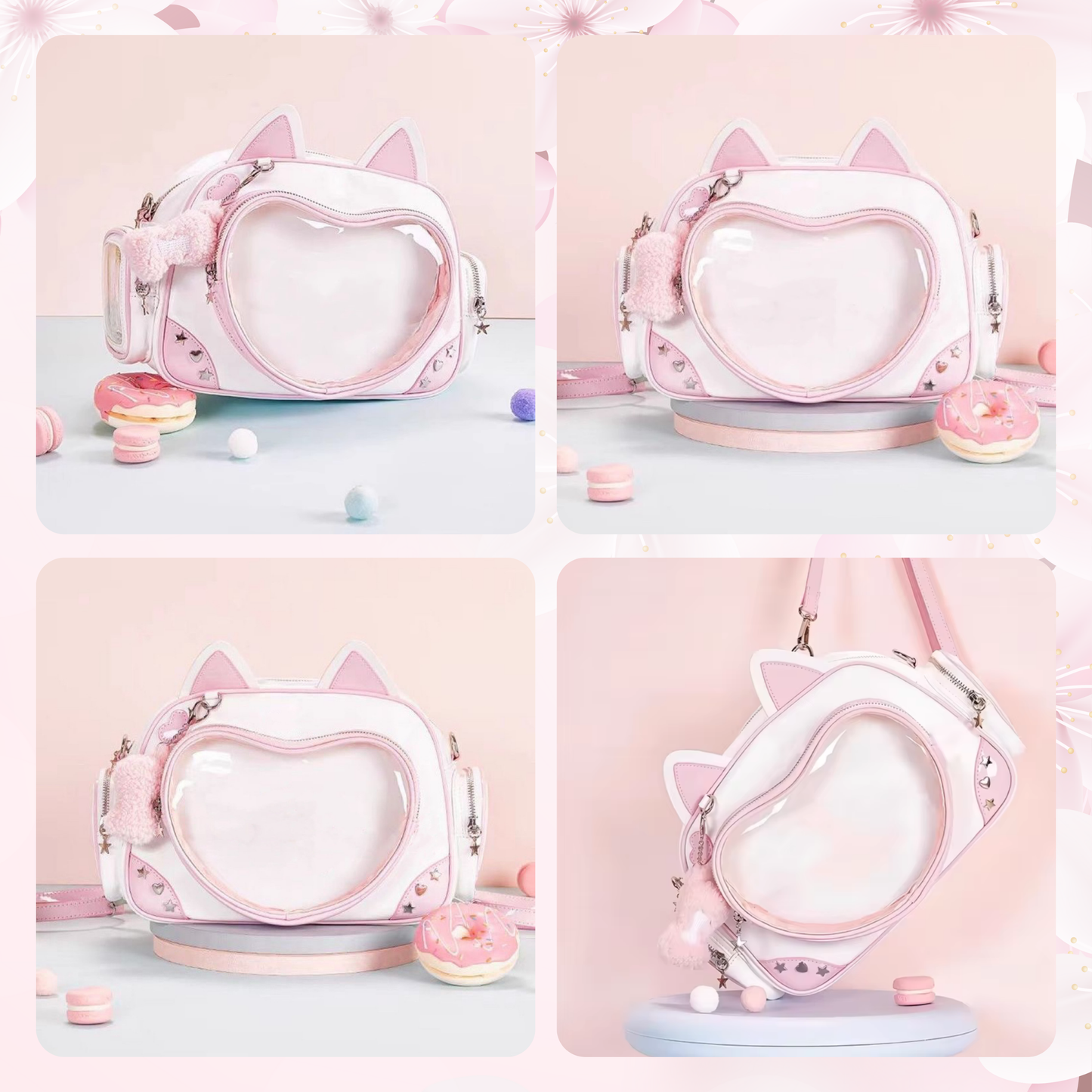 Pink Heart ITA cross body bag & backpack, kawaii Ita bag, enamel pin ita bag, PU leather ita bag, cosplay bag, anime convention ita bag