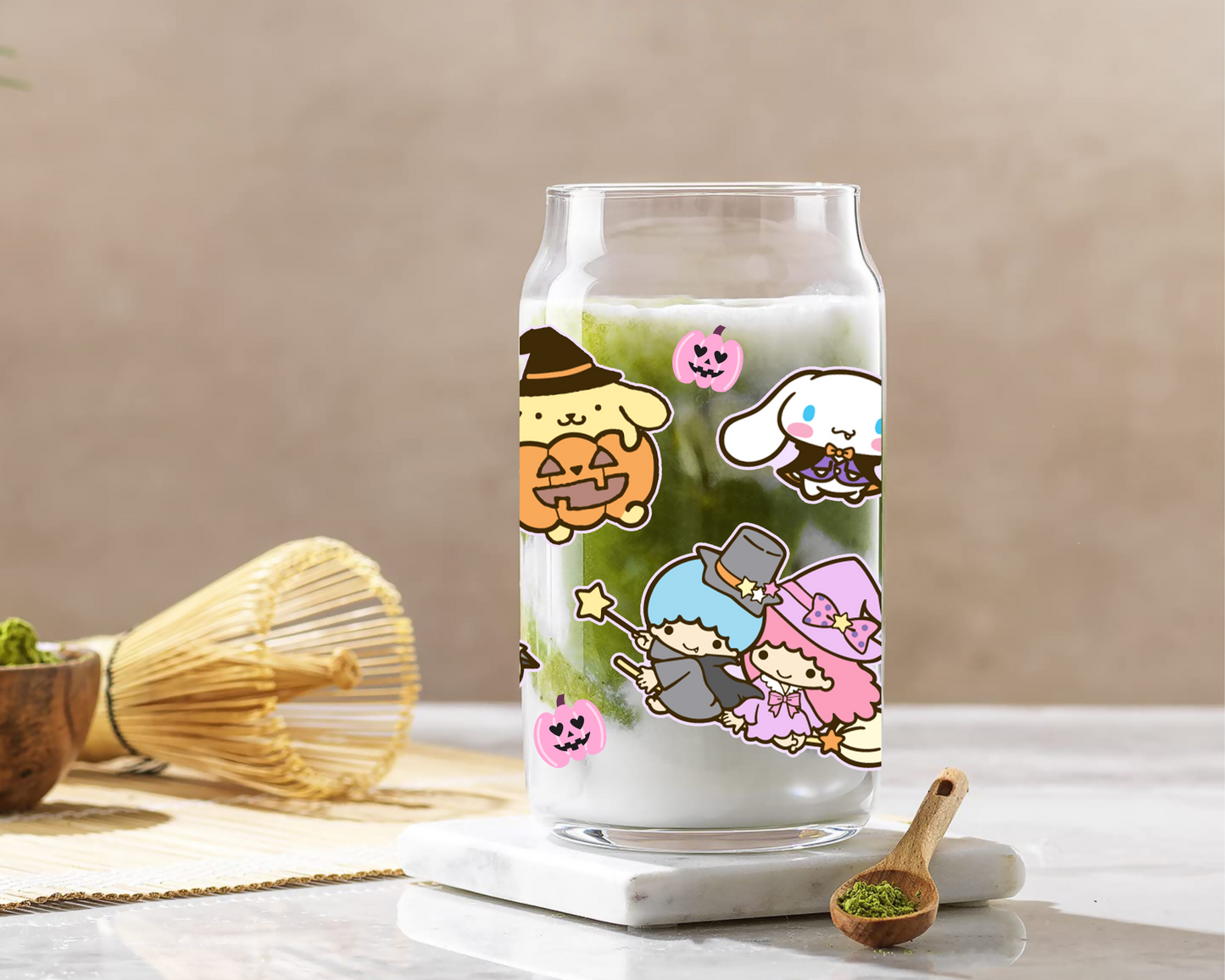 Sanrio Halloween Anime 16oz Beer Can Glass with Straw and Lid