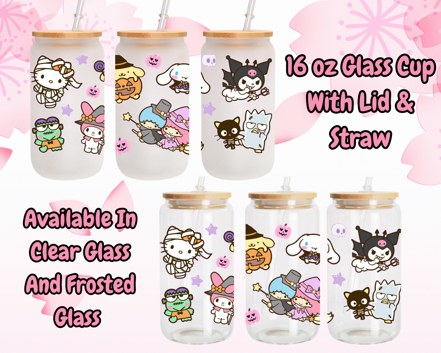 Sanrio Halloween Anime 16oz Beer Can Glass with Straw and Lid