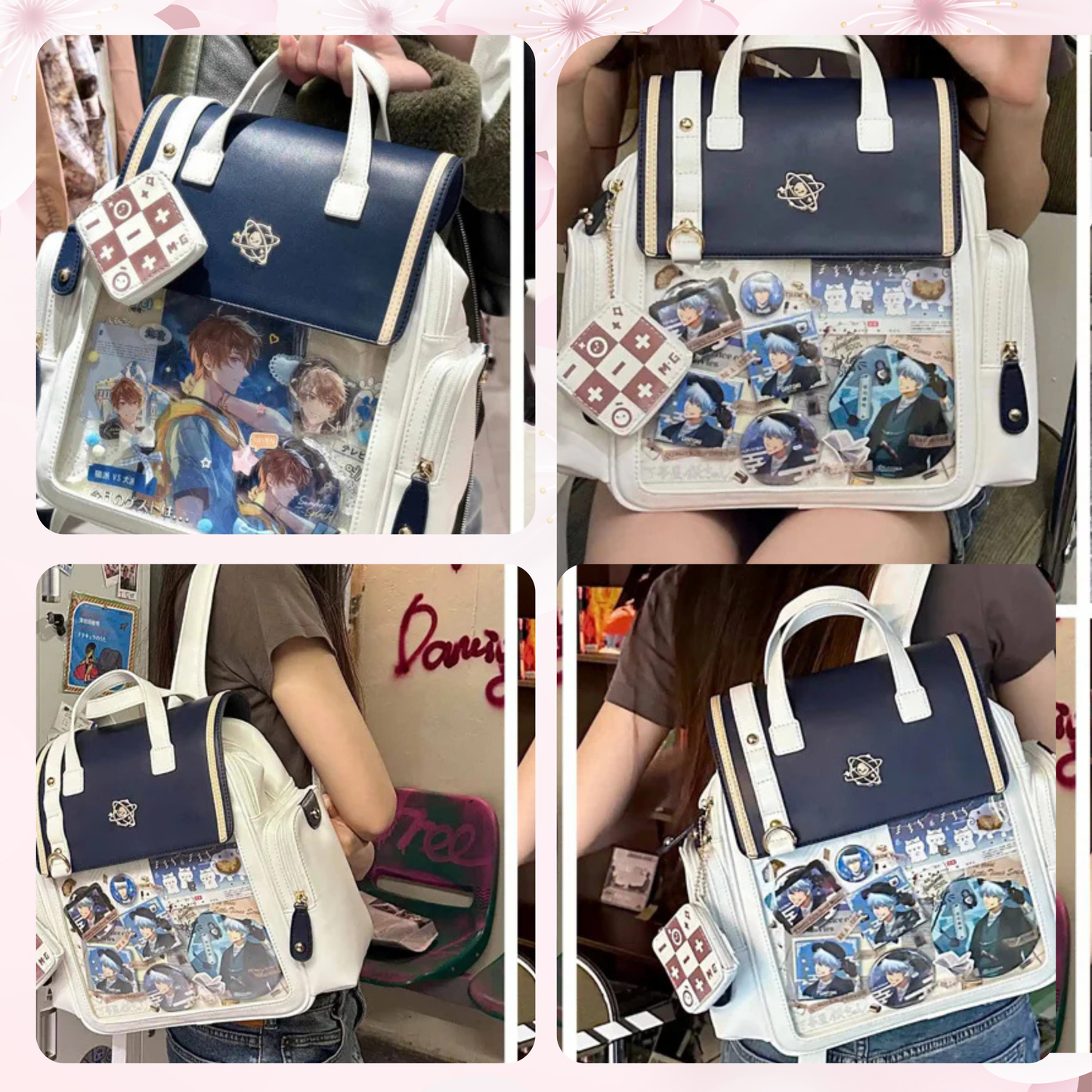 Large ita backpack with clear window, ITA Backpack,enamel pin display bag,anime convention bag, clear window ita backpack, school backpack