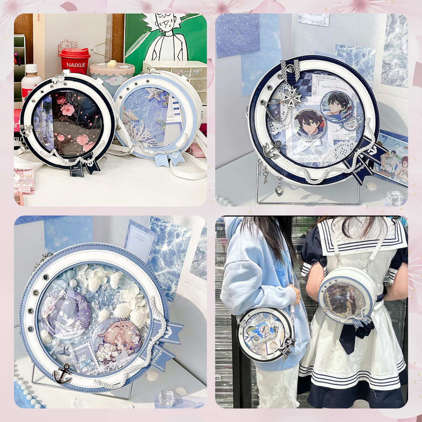 Sailor ita bag & backpack, Kawaii circle ita backpack, crossbody ita bag, kawaii ITA bag, enamel pin ita bag, anime convention ita bag
