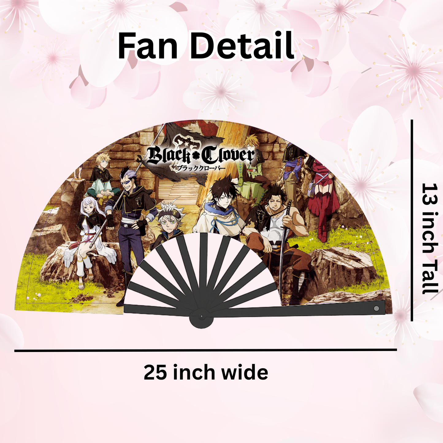 Black Clover Anime Clack Fan, Anime Rave Clack Fan, Anime Party Clack Fan, Club fan, UV glow fan, Snap fan, festival fan, 13 inch Fan