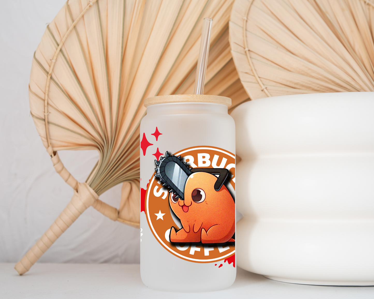 Anime 16oz Beer Can Glass with Straw and Lid