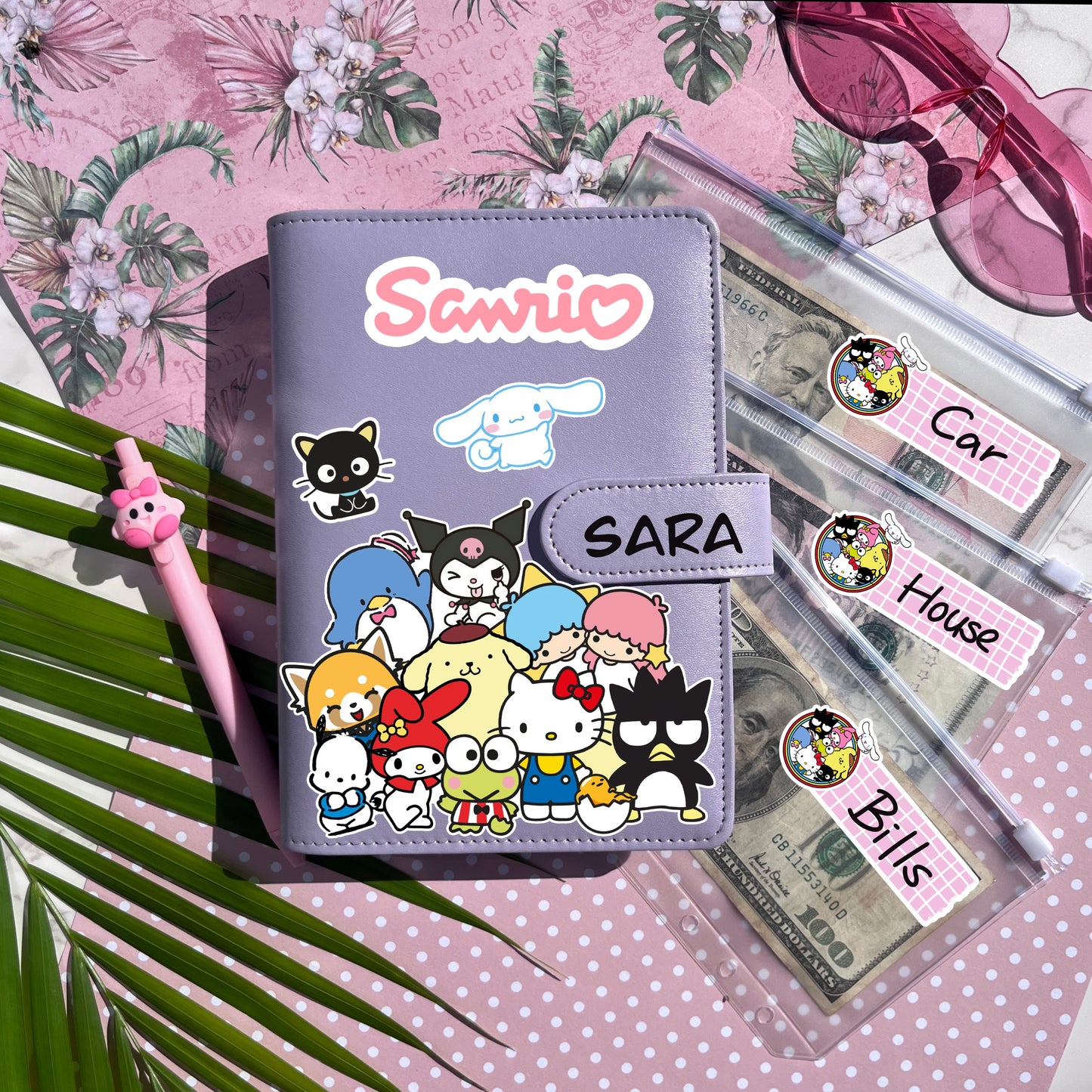 Sanrio Family Personalized Budget Binder with cash envelopes/ label sticker