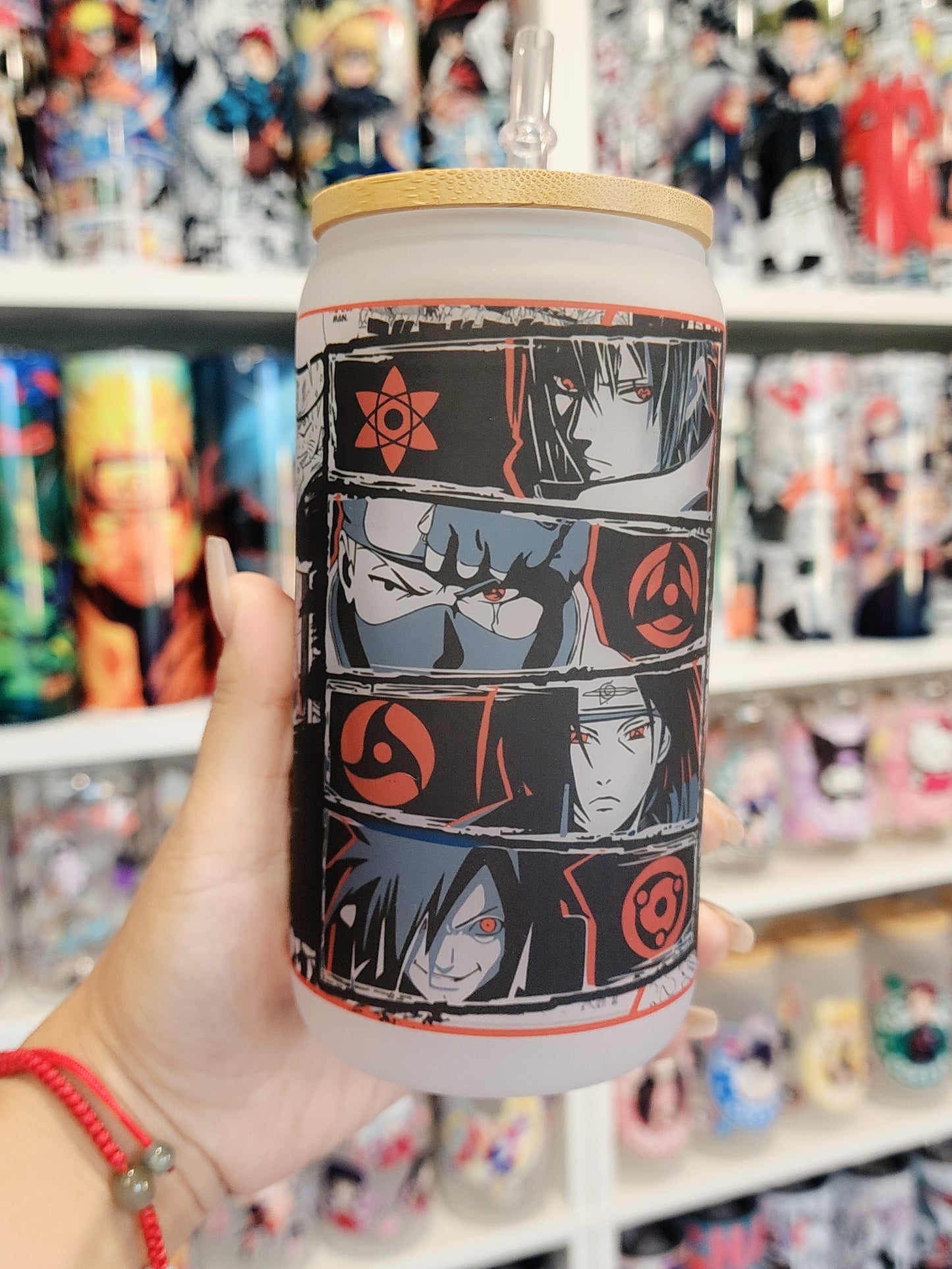Naruto Anime Matte/ Frosted Glass cup 16oz Beer Can Glass with Straw and Lid