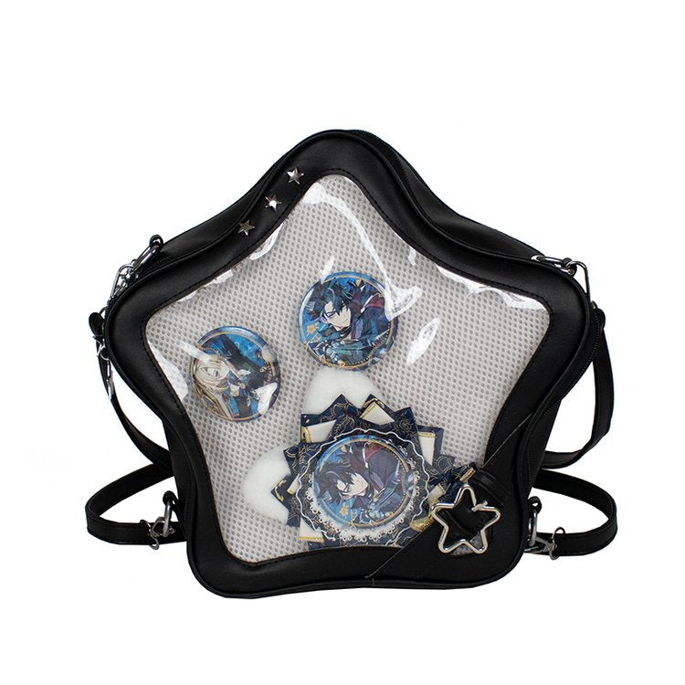 Yellow Star ITA backpack, kawaii star bag, ita backpack, enamel pin ita bag, PU leather ita bag, cosplay bag, anime convention ita bag