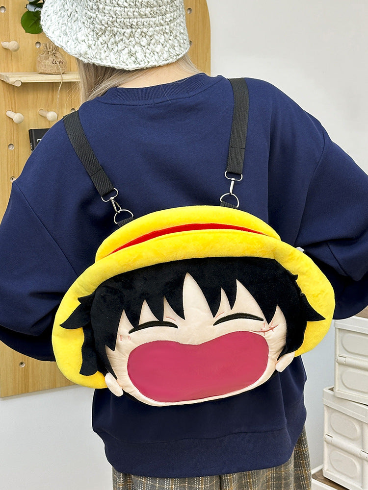 Large One Piece Luffy Plush ITA Backpack Bag