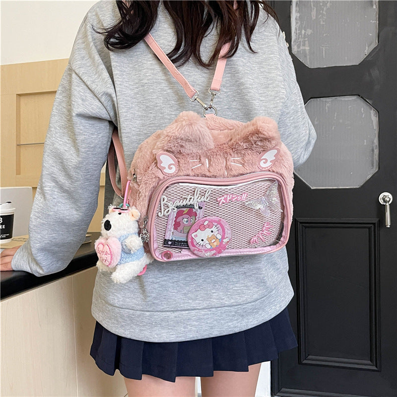 Plush Cat Ear ITA Bag, convertible Backpack & cross body Bag