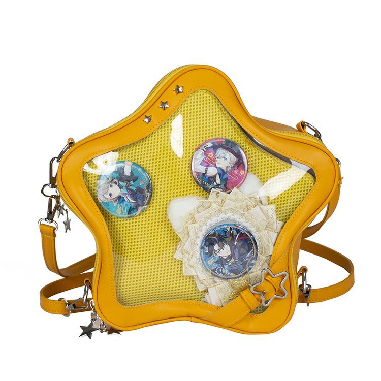 Yellow Star ITA backpack, kawaii star bag, ita backpack, enamel pin ita bag, PU leather ita bag, cosplay bag, anime convention ita bag