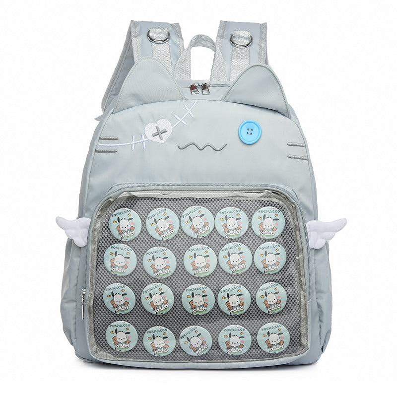 CatFace ita backpack, Kawaii ITA backpack, pin display bag, clear window ita bag, anime convention bag, kawaii ita bag, enamel pin bag