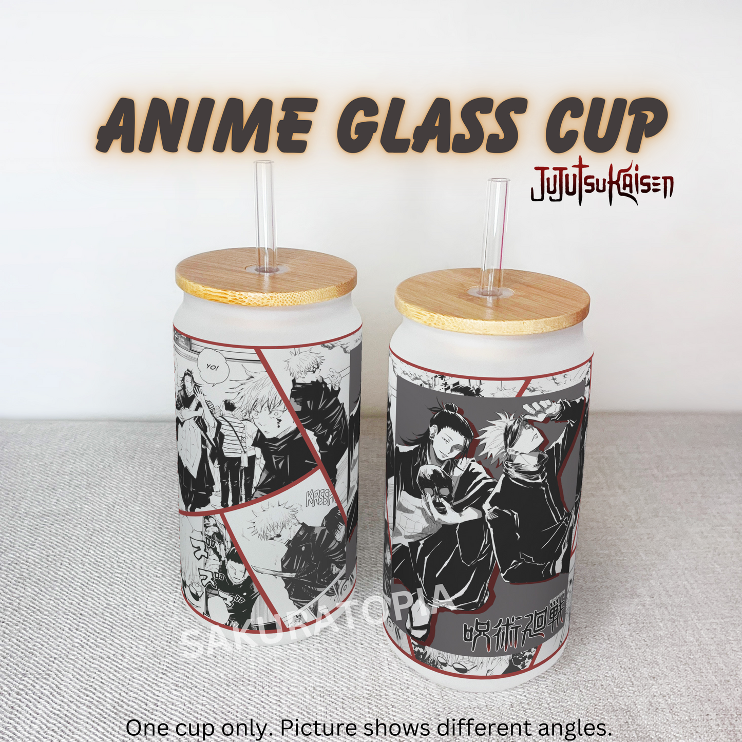 Jujutsu Kaisen Anime Matte/ Frosted Glass cup 16oz Beer Can Glass with Straw and Lid