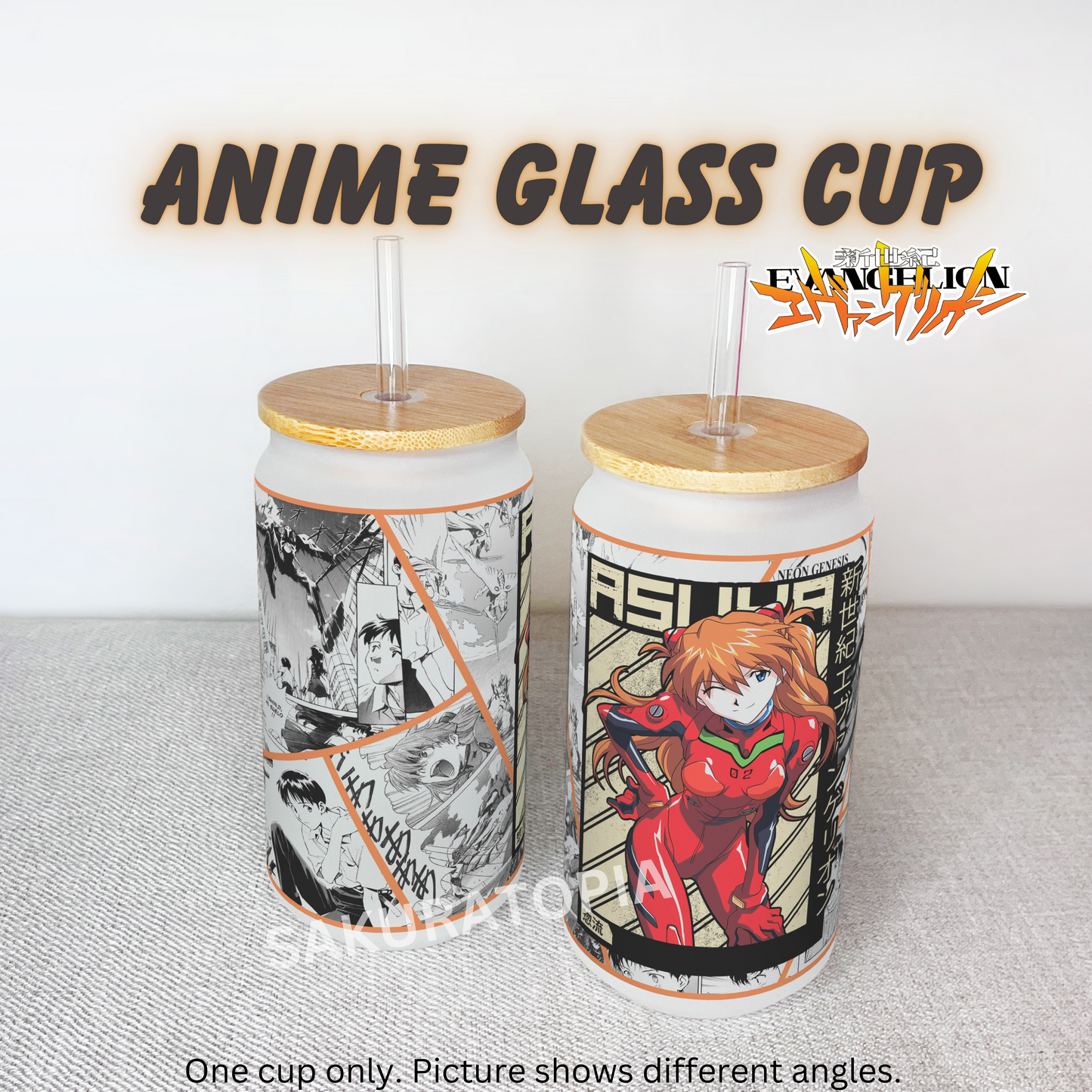 Neon Genesis Evangelion Anime Matte/ Frosted Glass cup 16oz Beer Can Glass with Straw and Lid