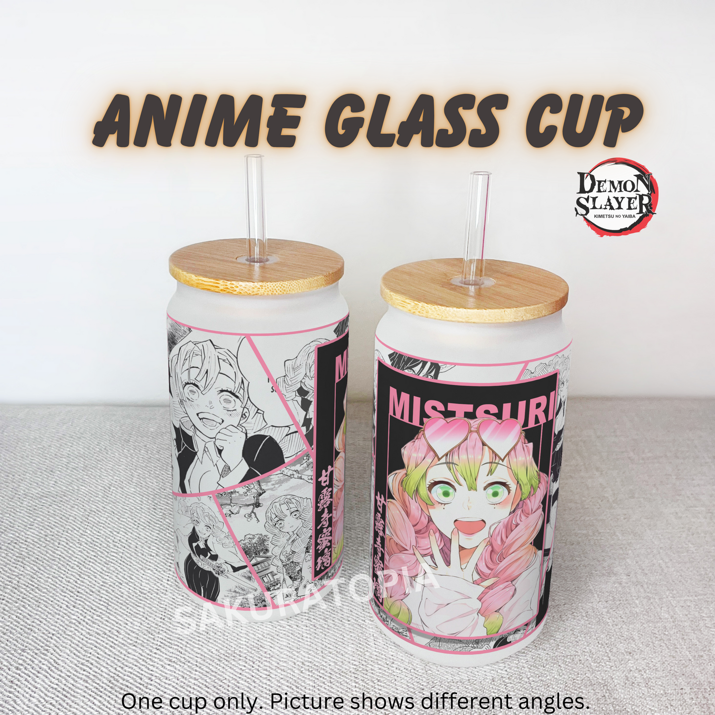 Demon Slayer Anime Matte/ Frosted Glass cup 16oz Beer Can Glass with Straw and Lid