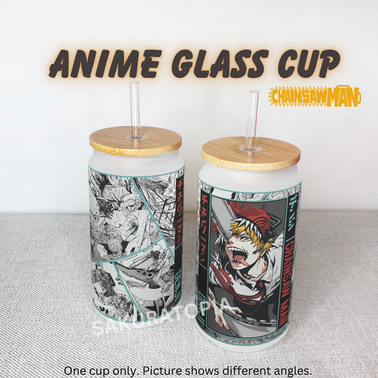Anime Matte/ Frosted Glass cup 16oz Beer Can Glass with Straw and Lid