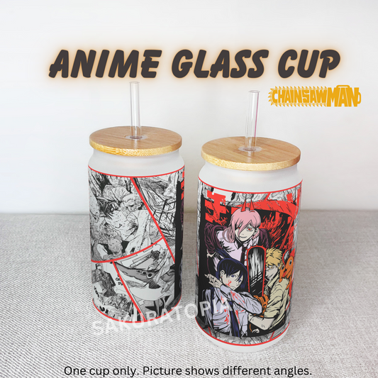 Anime Matte/ Frosted Glass cup 16oz Beer Can Glass with Straw and Lid