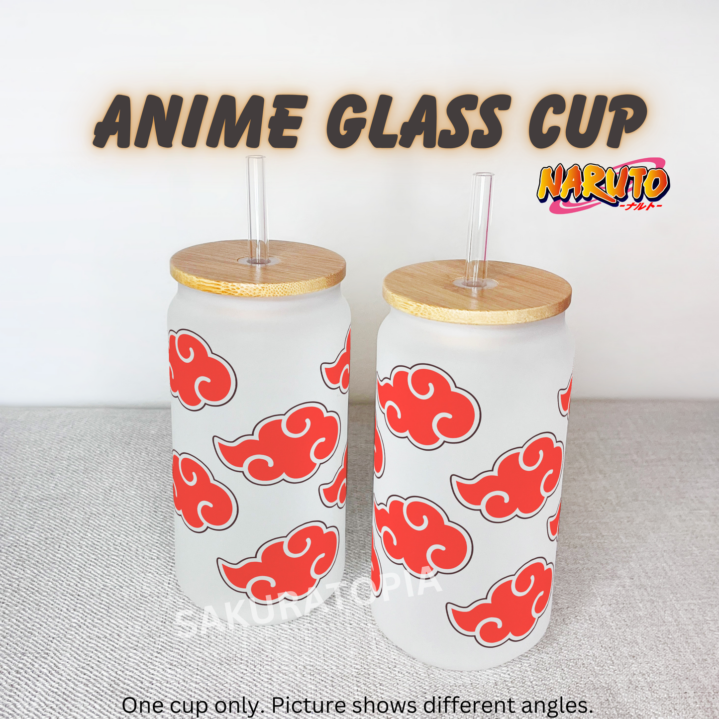 Naruto Anime Matte/ Frosted Glass cup 16oz Beer Can Glass with Straw and Lid