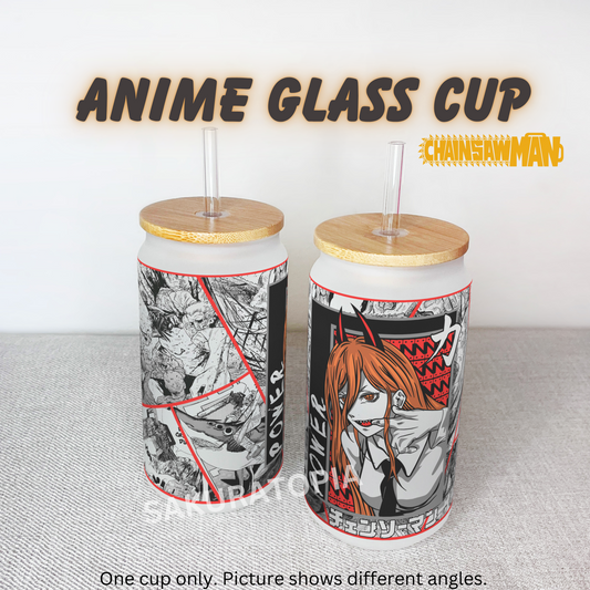 Anime Matte/ Frosted Glass cup 16oz Beer Can Glass with Straw and Lid