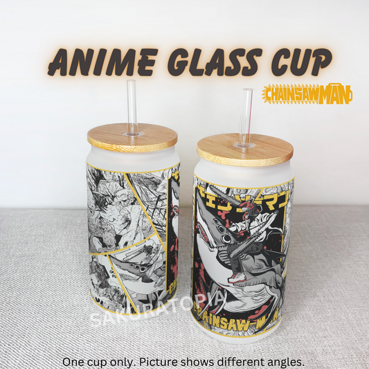 Anime Matte/ Frosted Glass cup 16oz Beer Can Glass with Straw and Lid