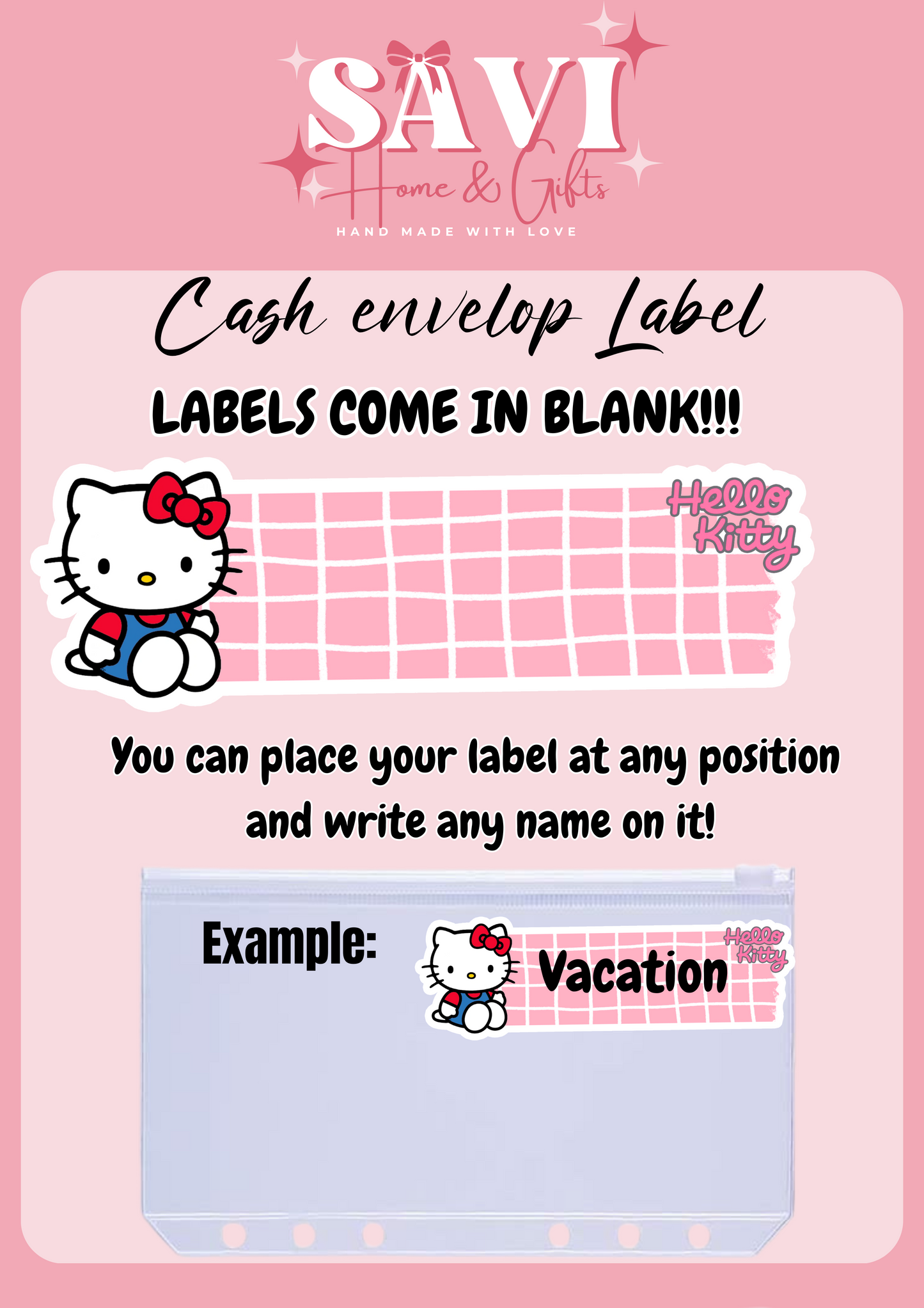 Hello Kitty Personalized Budget Binder with cash envelopes/ label sticker