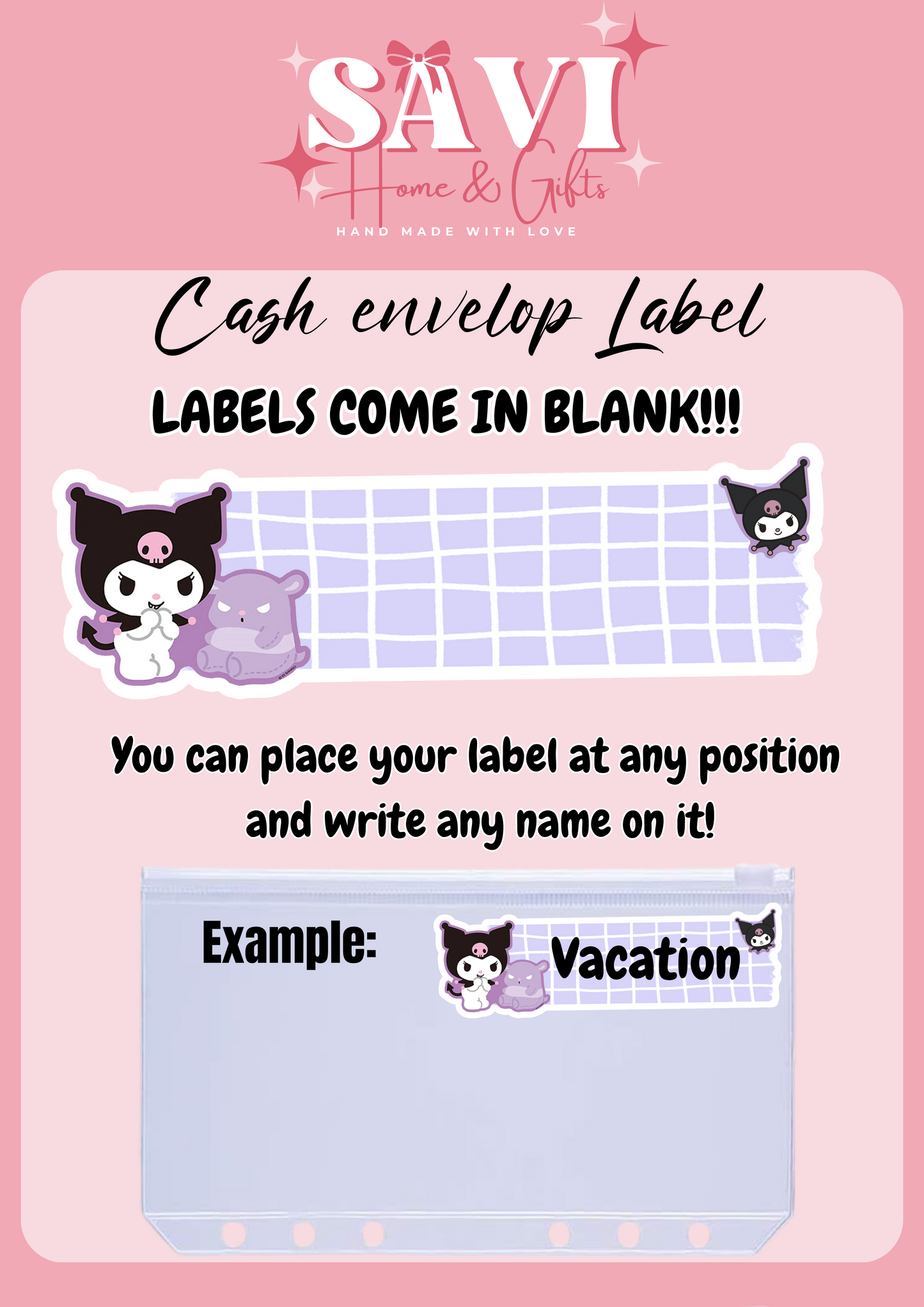 Kuromi Personalized Budget Binder with cash envelopes/ label sticker