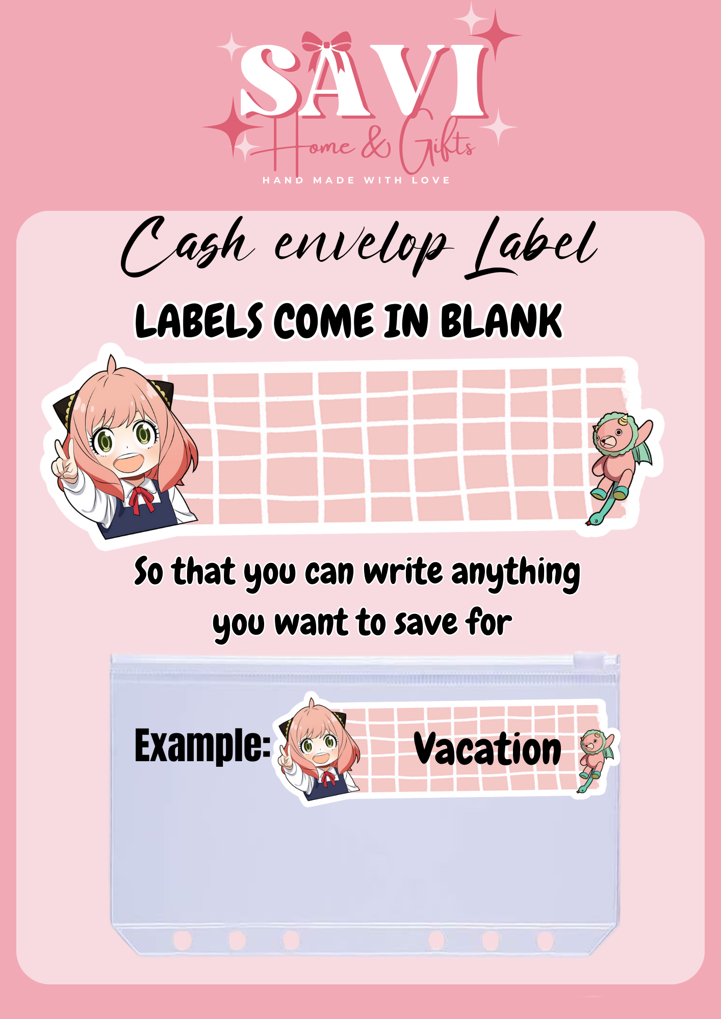 Spy X Family Anya Personalized Budget Binder with cash envelopes/ label sticker