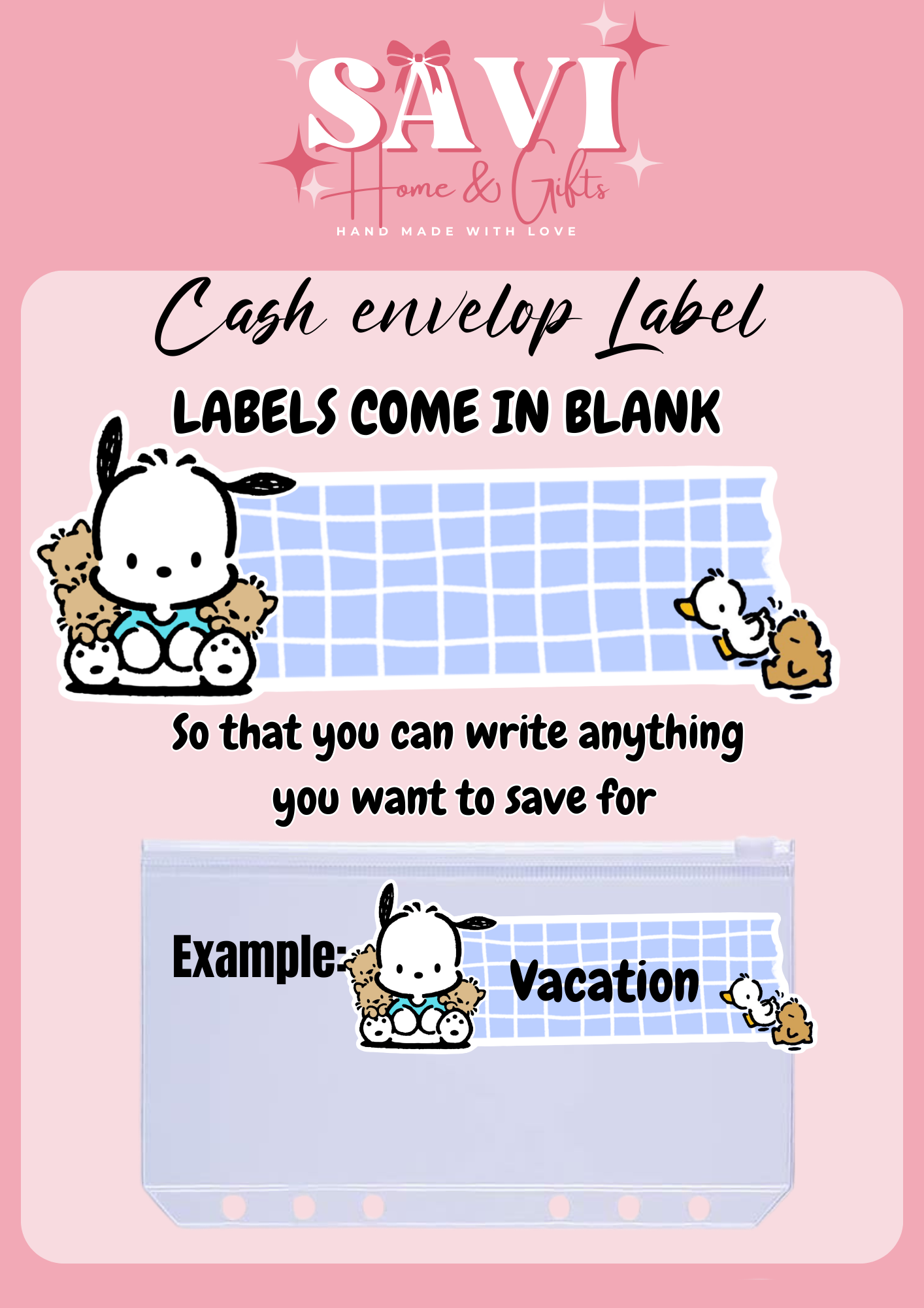 Pochacco Personalized Budget Binder with cash envelopes/ label sticker