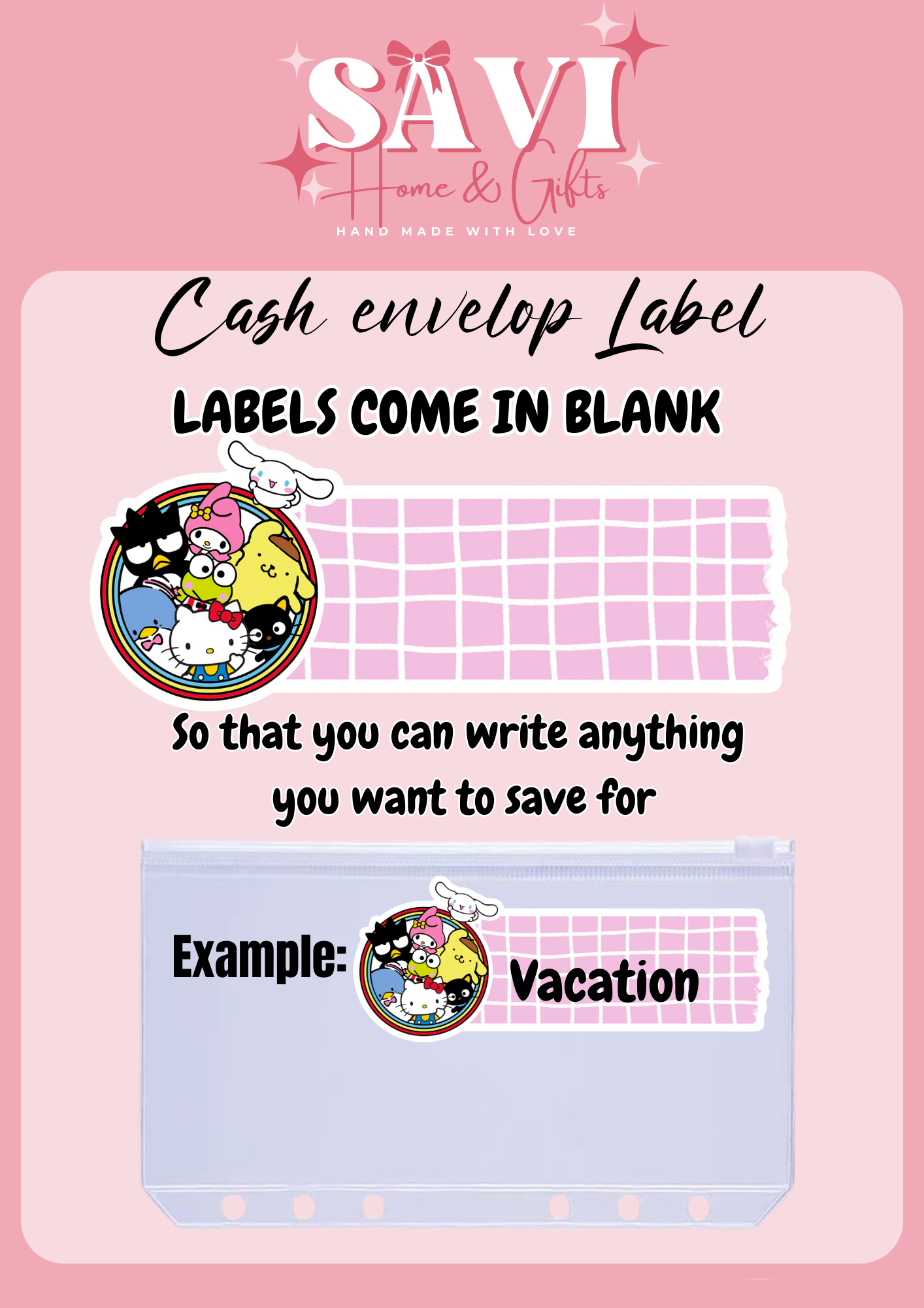 Sanrio Family Personalized Budget Binder with cash envelopes/ label sticker