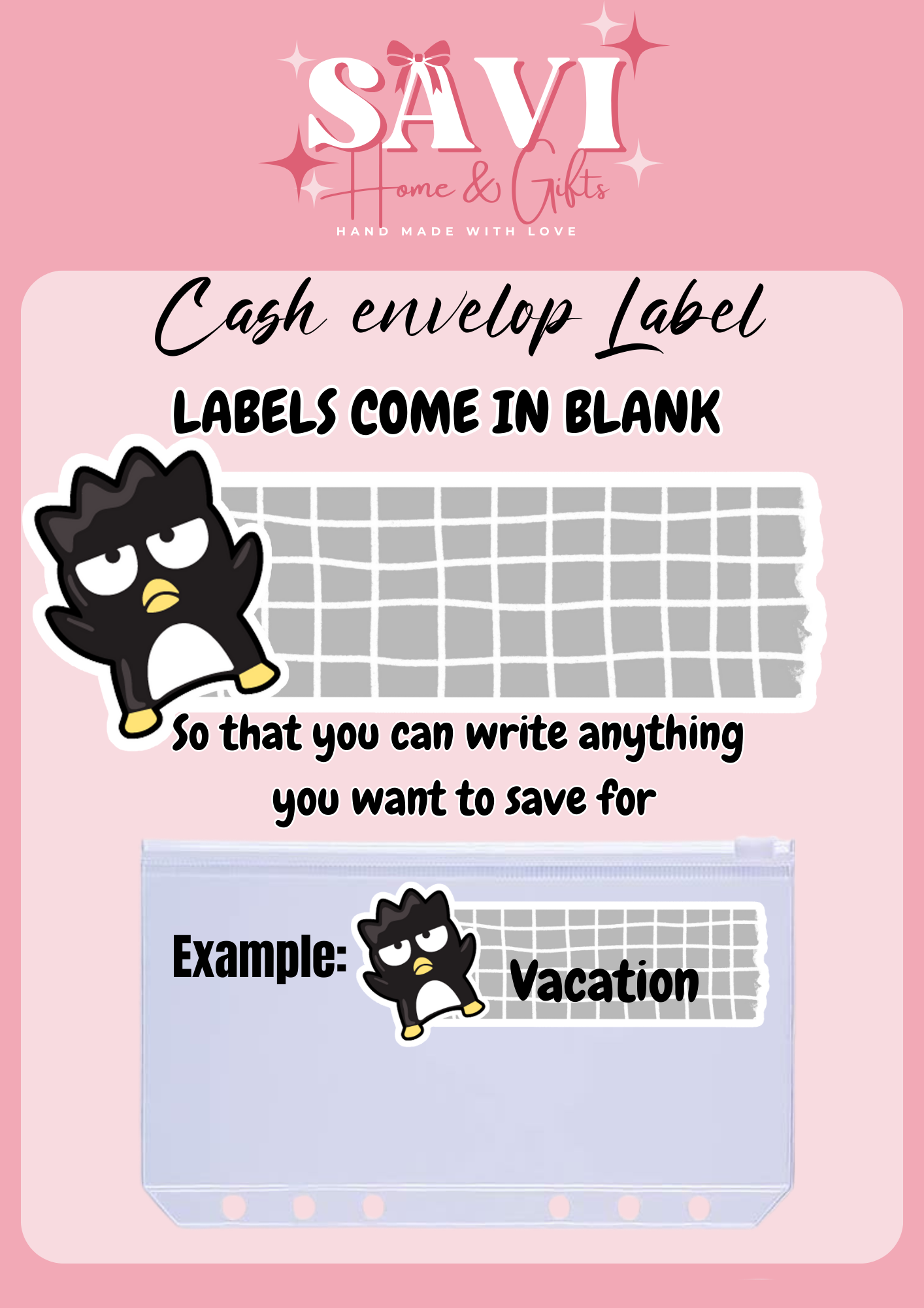 Badtz-Maru Personalized Budget Binder with cash envelopes/ label sticker