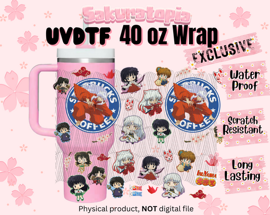 UVDTF 40oz Tumbler Inuyasha  Anime Wrap, Ready to Use Tumbler UVDTF transfers for tumbler | Ready to Apply UVDTF wraps for 40oz tumbler
