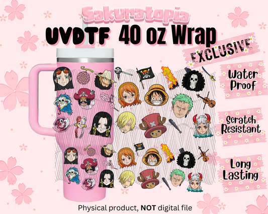 UVDTF 40oz Tumbler One Piece Anime Wrap, Ready to Use Tumbler UVDTF transfers for tumbler | Ready to Apply UVDTF wraps for 40oz tumbler
